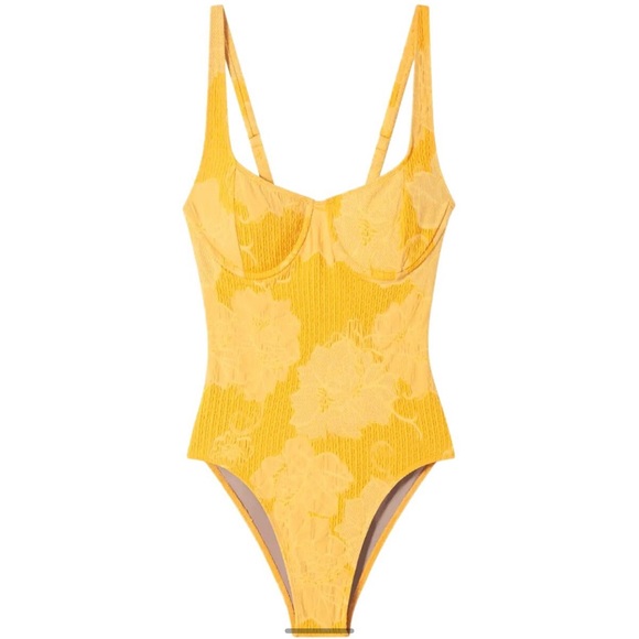 Yellow Textured Bra with Scoop Neckline - Picture 1 of 7